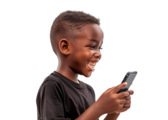 Young African Boy Delighted with Smartphone