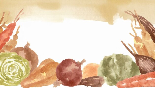 Frame of fresh vegetables, illustration in watercolor style.	