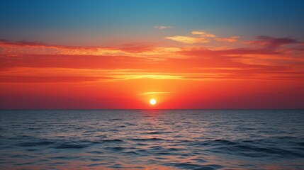 Coastal sunset Sun dips below horizon, casting colorful hues, painting a breathtaking panorama across the tranquil seascape, a scene of serene beauty.
