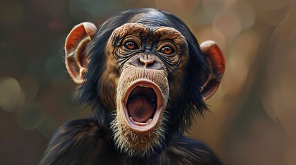 Chimpanzee expresses emotions Funny monkey - obrazy, fototapety, plakaty