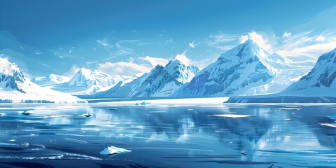Frozen Expanse of Glacier Revealing Icy Beauty of Polar Regions with Crisp Whites and Deep Blues