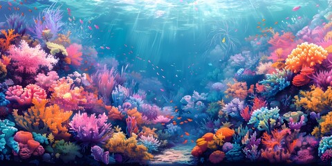 Vibrant Coral Reef Teeming with Diverse Marine Life in Crystal Clear Tropical Waters