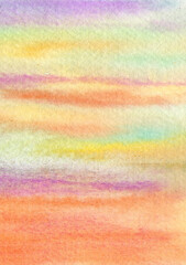 Seamless pattern with sunset. Watercolor paper texture. Purple, bule, yellow, orange color background.