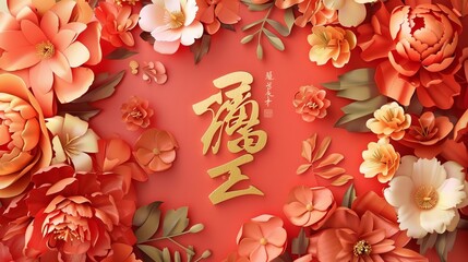 Decoration for a lunar year banner, May you be blessed with the spring written in Chinese characters.