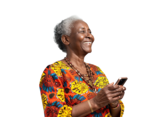 Smiling African Senior with Phone