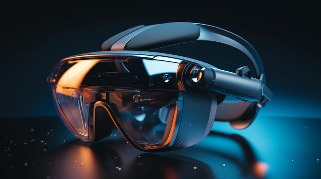 A futuristic virtual reality headset hovering in mid-air, ready for immersive experiences.