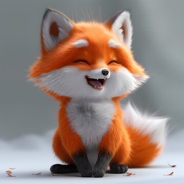 A cute and happy baby fox 3d illustration