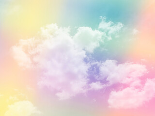 Fototapeta na wymiar beauty sweet pastel yellow and orange colorful with fluffy clouds on sky. multi color rainbow image. abstract fantasy growing light
