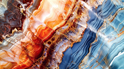 Abstract colorful background, agate texture close-up, detailed multicolored texture of natural marble stone. - 783825135
