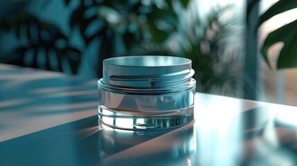 Elegant and Sophisticated Glass Bottle of Luxurious Moisturizer Cream on Minimal Table Background
