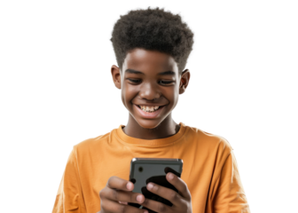 Young African with phone smiling