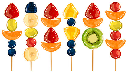 Tanghulu with Mix Fruits & Berries: Strawberries, Grapes, Orange, Blueberries, Kiwi, Banana, Pineapple, Cherries & Raspberry Skewers   © Ariel