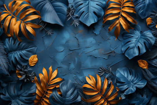 Tropical Paradise Wallpaper with Deep Blue Text and Golden Accents