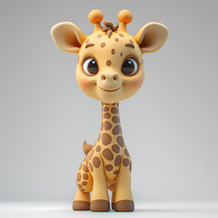 A cute and happy baby giraffe 3d illustration