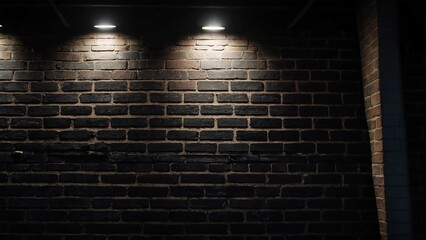 wall with spotlight,Abstract Black brick wall texture for pattern background. wide panorama picture,Black brick wall. Background of empty brick basement wall - obrazy, fototapety, plakaty