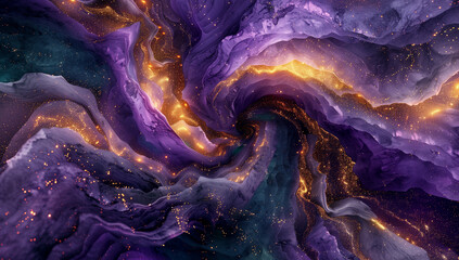 Cosmic Marble: Galactic Resin Art with Swirling Purple and Gold for Abstract Space-Themed Backdrops and Wall Decor - obrazy, fototapety, plakaty