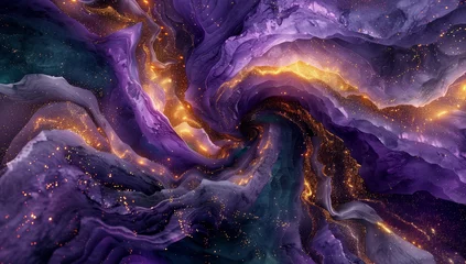 Foto op Canvas Cosmic Marble: Galactic Resin Art with Swirling Purple and Gold for Abstract Space-Themed Backdrops and Wall Decor © Mbrhan