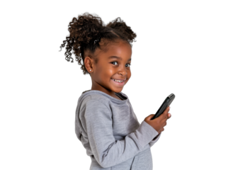 Young Girl with Phone Smiles at Camera