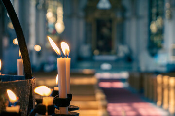 Close up of candles inside a church