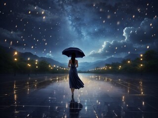"Nightfall Elegance: Rain-Kissed Skies and Stellar Splendor"
