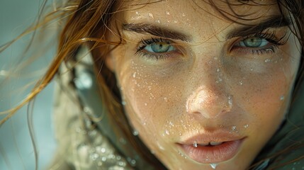 Close-up portrait of a woman with a rebellious and defiant expression, her independence striking The image emphasizes realism