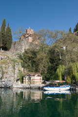 Ohrid, North Macedonia - April 13, 2024: Church of Saint John the Theologian overlooking Lake...