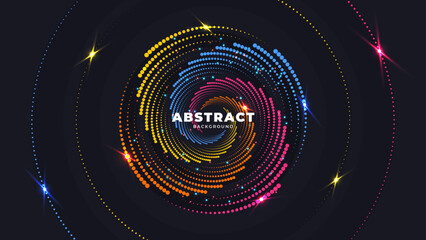 Circle dotted abstract background. Bright gradient Background with flashlight, sparkle and dots. Small glowing lights.