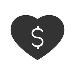 Dollar in heart glyph vector icon isolated on white background. Dollar in heart glyph vector icon for web, mobile and ui design