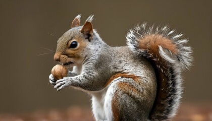 A Squirrel With A Nut Tucked Into Its Fur - obrazy, fototapety, plakaty