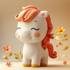 A cute and happy baby horse 3d illustration - obrazy, fototapety, plakaty