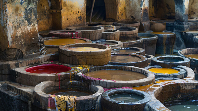 Colourful tannery vats in the ancient city