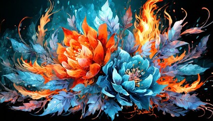 Fototapeta na wymiar Ice and fire themed flower bouquets 