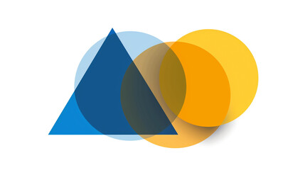2D image of a geometric art featuring a triangle and a circle that are blue and yellow overlapping each other on a white background.