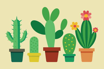 Cactus plants, botanical vector design collection