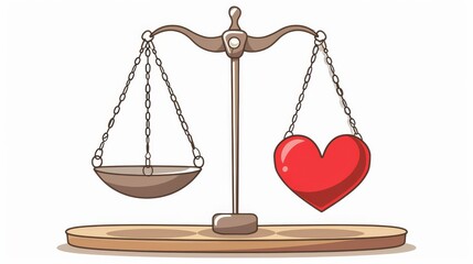 Cartoon scales of justice with heart, isolated background, space for text, symbolizing balance in human rights