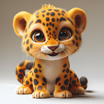 A cute and happy baby leopard 3d illustration