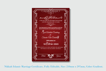 Muslim  Nikkah Certificate design template or  Islamic Marriage certificate