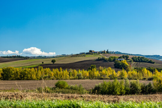 Beautiful autumn day in Tuscany, Italy, travel perspective from amazing tourist destination in Europe