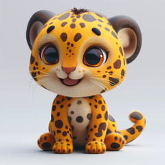 A cute and happy baby leopard 3d illustration