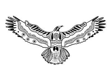 Aboriginal art inspired eagle design in black and white