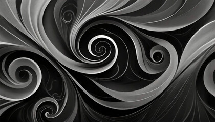 Elegant gray smooth swirling patterns on a black background. - 783836105
