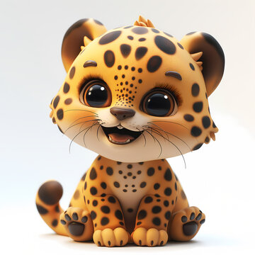 A cute and happy baby leopard 3d illustration