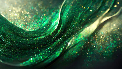 Dark abstract background with wavy green dust.  - 783836796