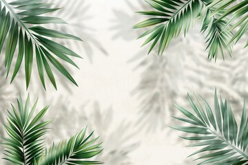 Tropical Palm Leaves Border on a Textured Background