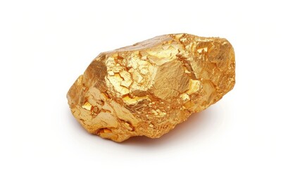 A large golden nugget, brilliantly isolated on a white background