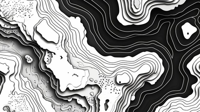 An abstract vector background of a black and white topography contour map