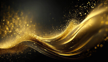 Dark abstract background with wavy golden dust. - 783837707
