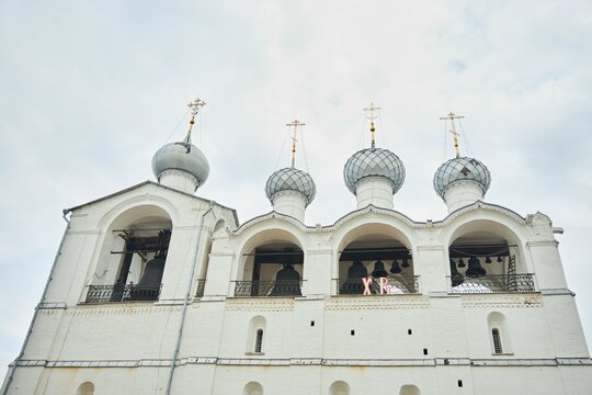 Rostov Veliky, Russia - May 05, 2022: Rostov Kremlin. A medieval building of the 17th century. The temple on the territory of the Kremlin