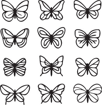 Set of Thin line icons Butterflies on white background