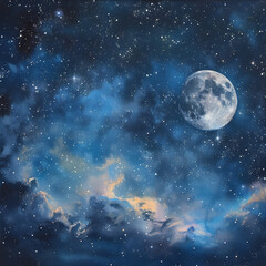 Obraz na płótnie Canvas Dance of Constellations: A Celestial Symphony Under the Moonlit Sky - NFT Artwork